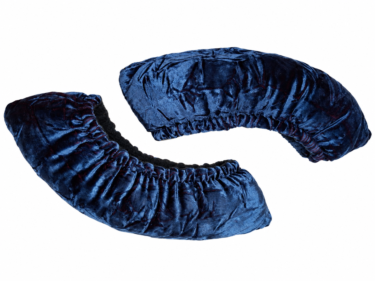Navy velvet crescent-shaped skate covers